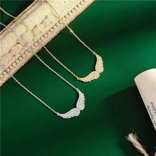 S925 Sterling Silver Cubic Zirconia Angel Wings Pendant Necklaces Women Sterling Silver 925 Clavicle Chain Necklaces Jewelry - JNi3 shop