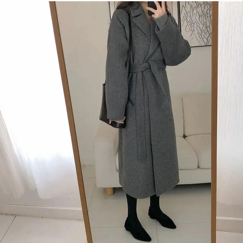 Loose Temperament Minimalist Lace-up Thick Commuter's All-matching Coat null