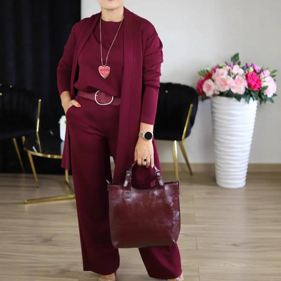 Round Neck Long Sleeve Top Belt Comfortable Blouse And Pants Cjdropshipping