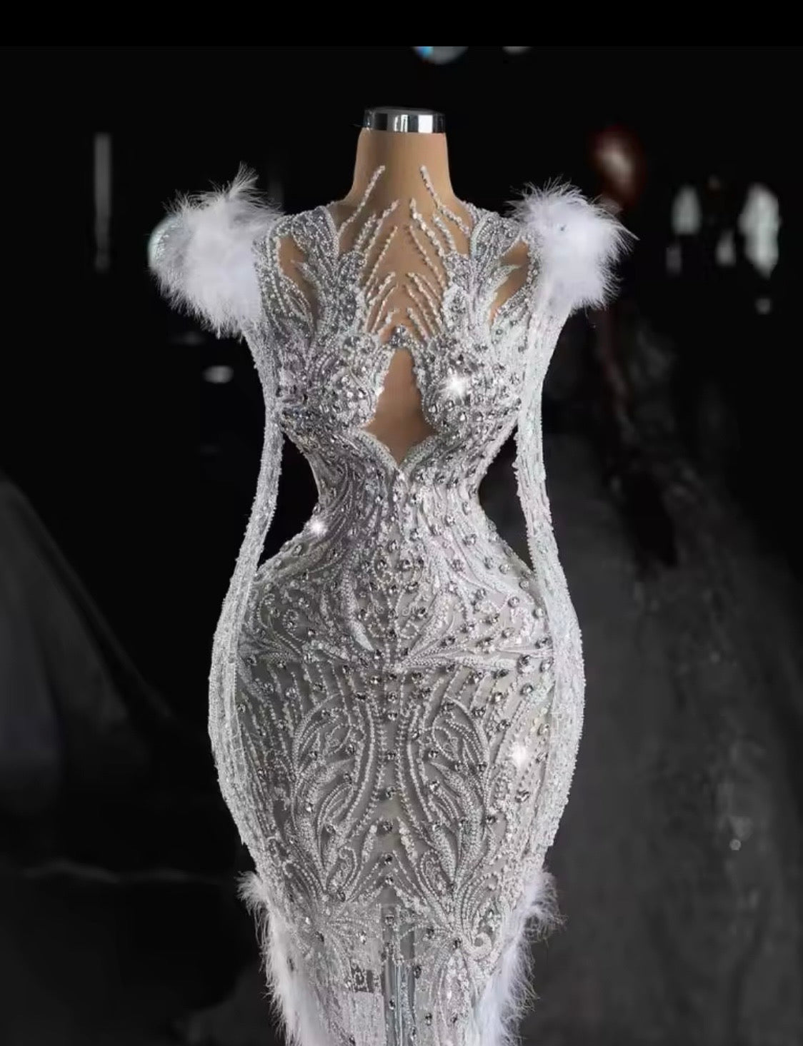 Custom Illusion Beaded Wedding Dress, Sheer Luxury Bridal Gown, Mermaid Silhouette