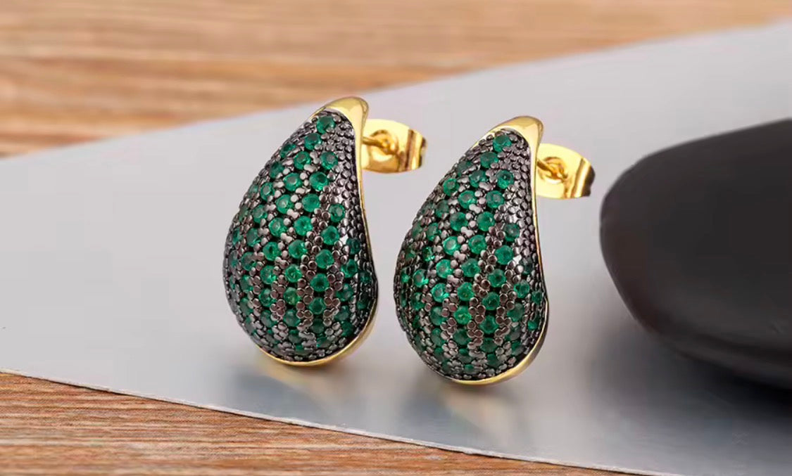 Gold Teardrop Cubic Zirconia Stud Earrings | Pave Cz Waterdrop Statement Earrings | Elegant Geometric Teardrop Jewelry for Women | Gift for Her
