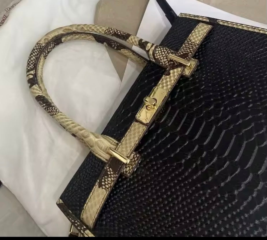 Black Snake Pattern Leather Business Bag