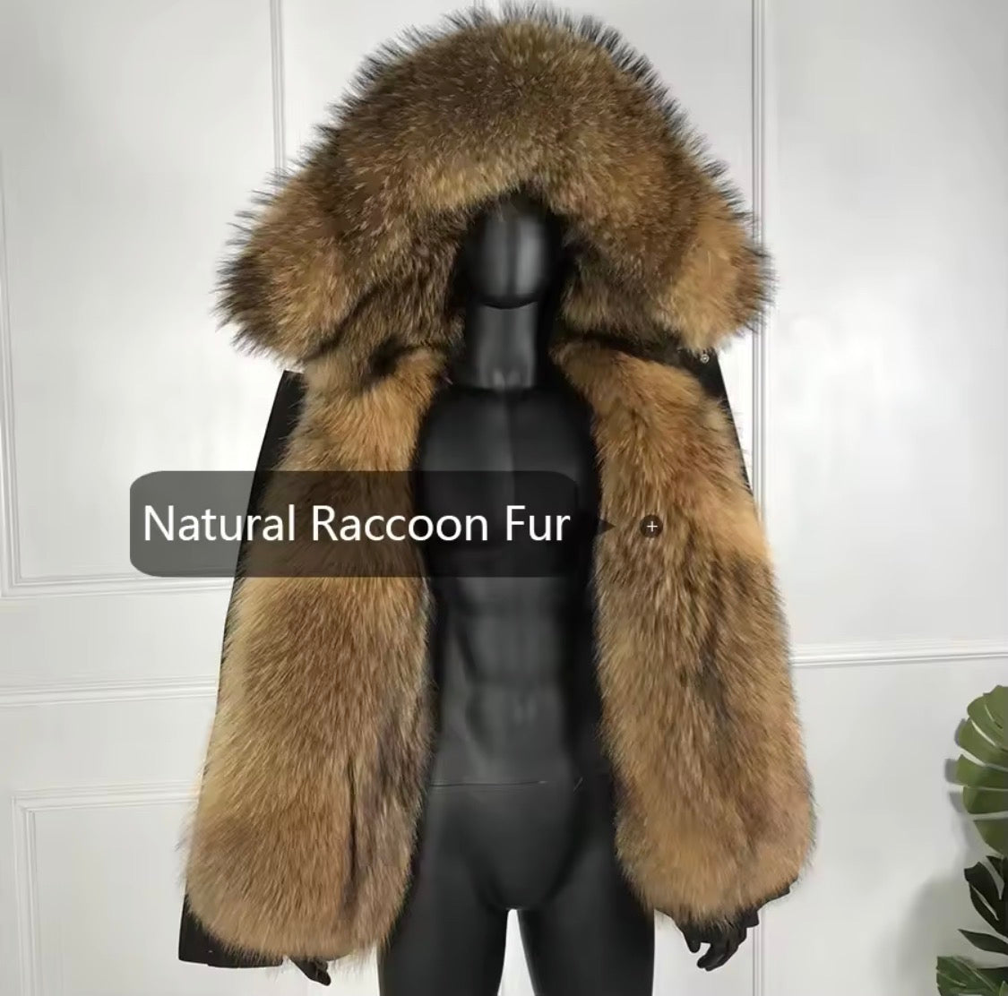Men's Luxury Real Raccoon Fur Hooded Parka Jacket