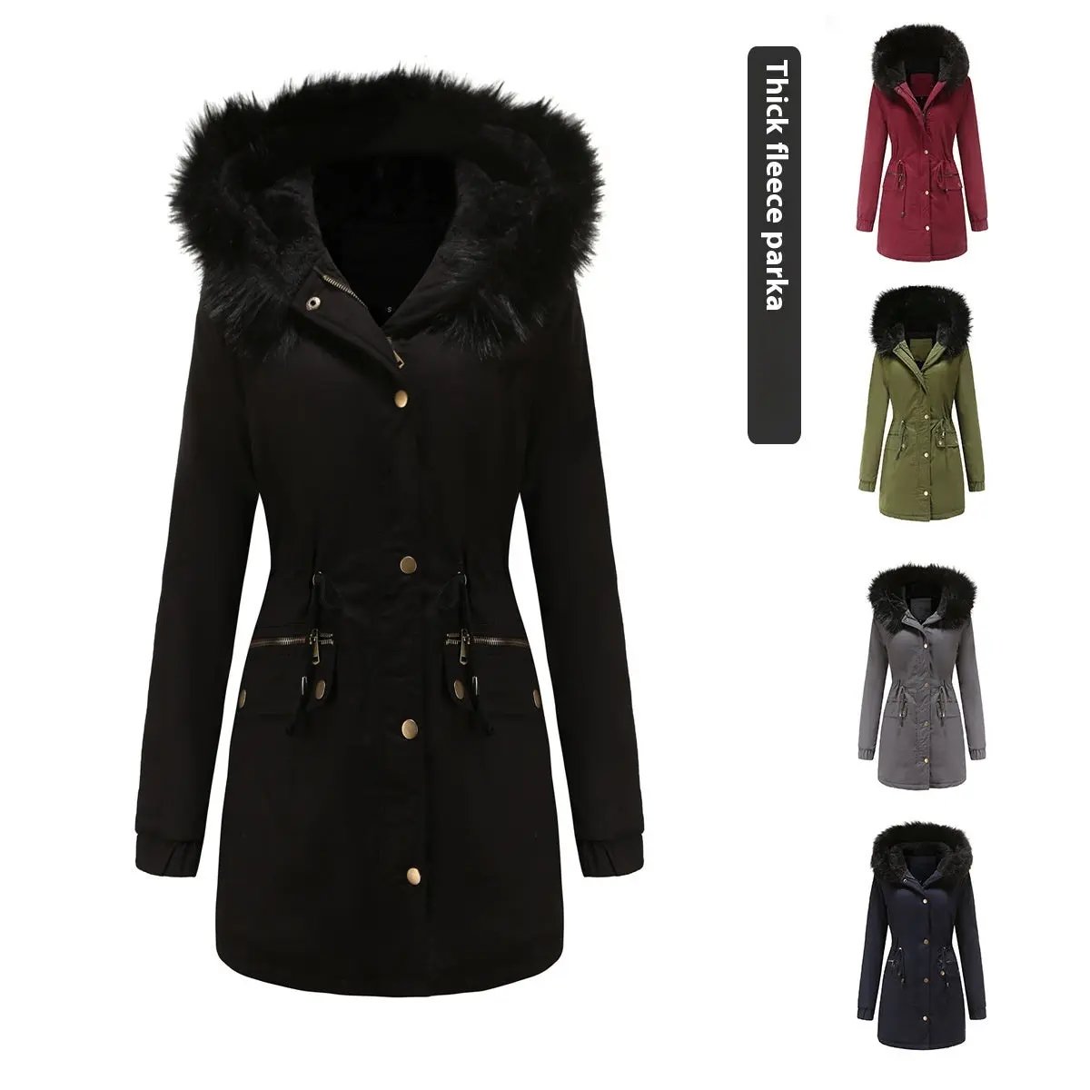 Women's Mid-length Fur Collar Coat Parker Cotton-padded Coat null