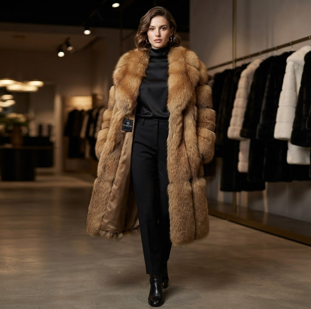 Luxury Real Fox Fur Thick Long Overcoat| Premium Winter Outerwear