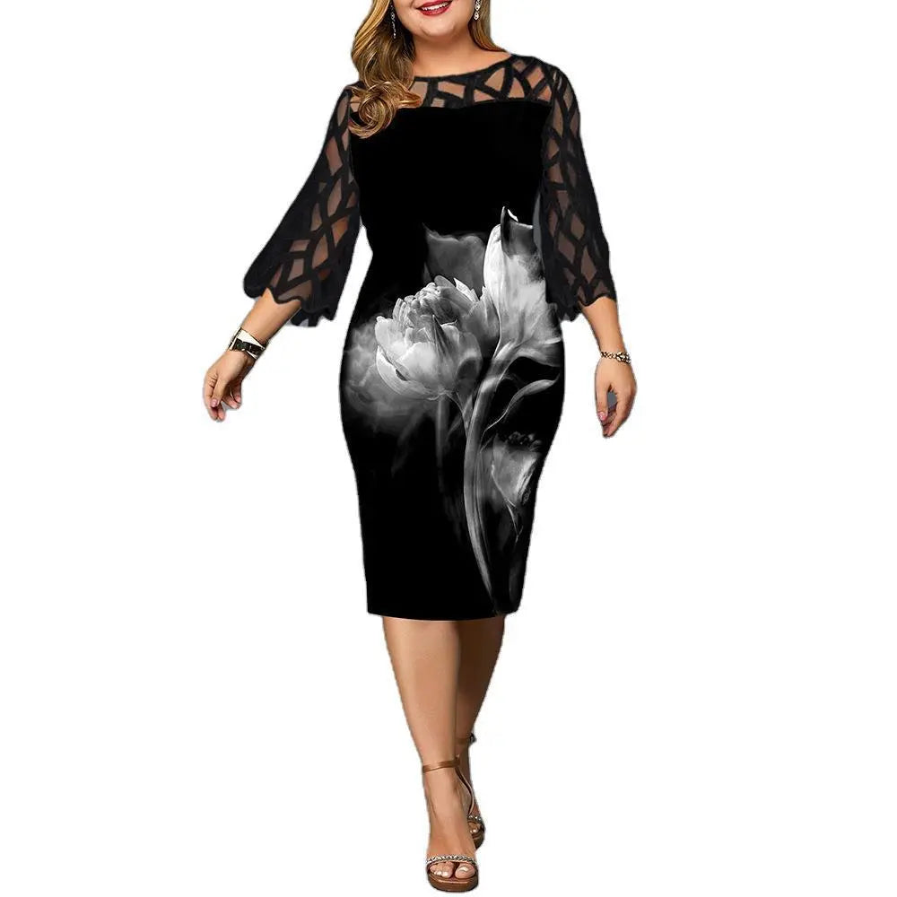 Women's plus size rose print dress Cjdropshipping