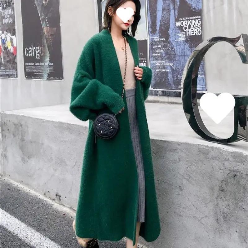 Mink-like Wool Cardigan Loose Size Thickened Mid-length Idle Style Knitted Coat JNi3 shop