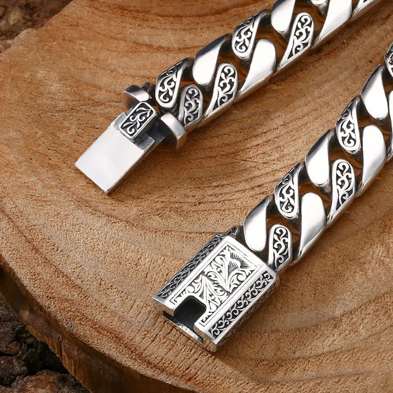 925 Sterling Silver Bracelet Tangcao Pattern Cuban Men Thick Type - JNi3 shop