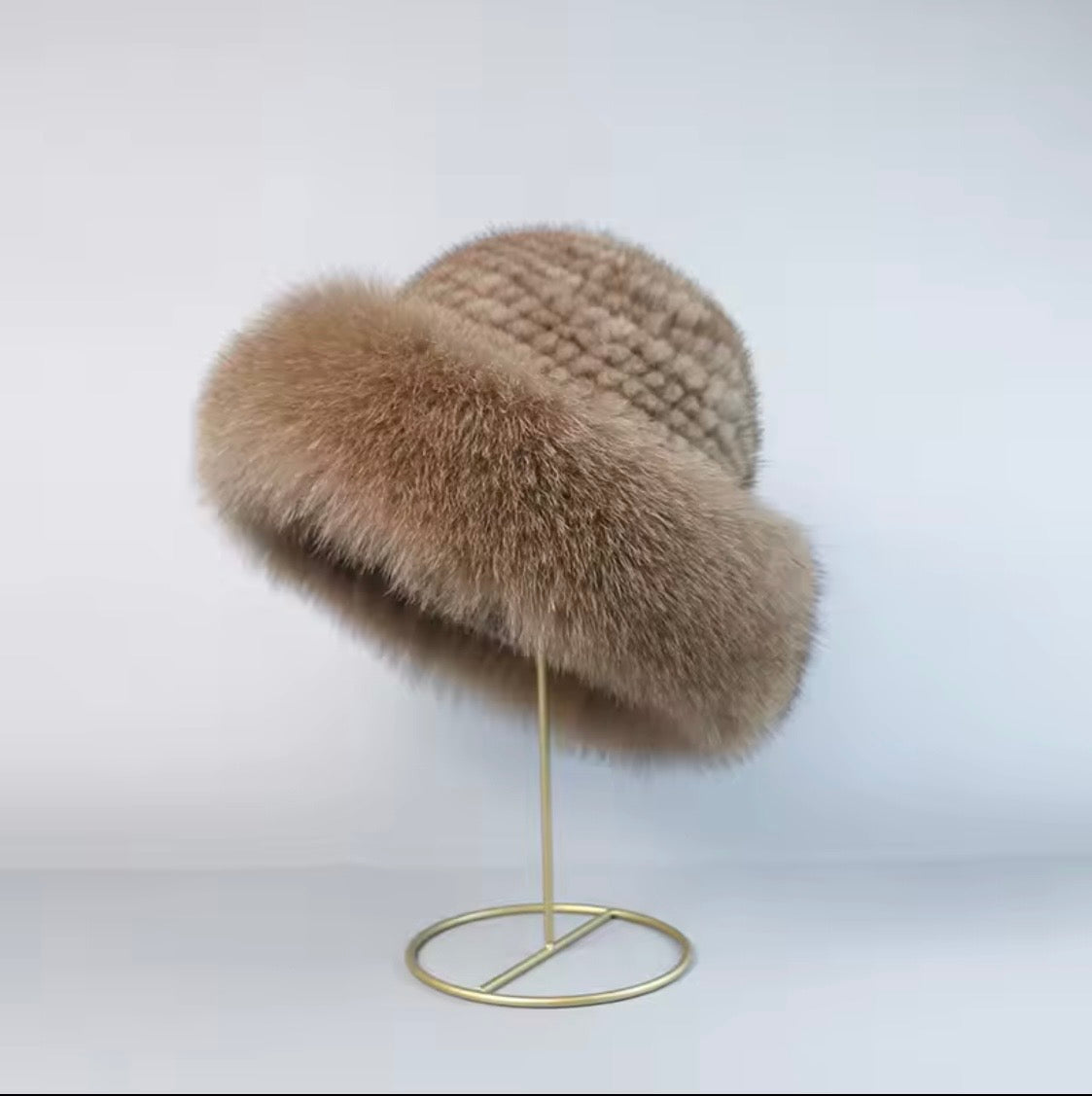 Mink fur ponchos and Hat set|Fox Fur trim