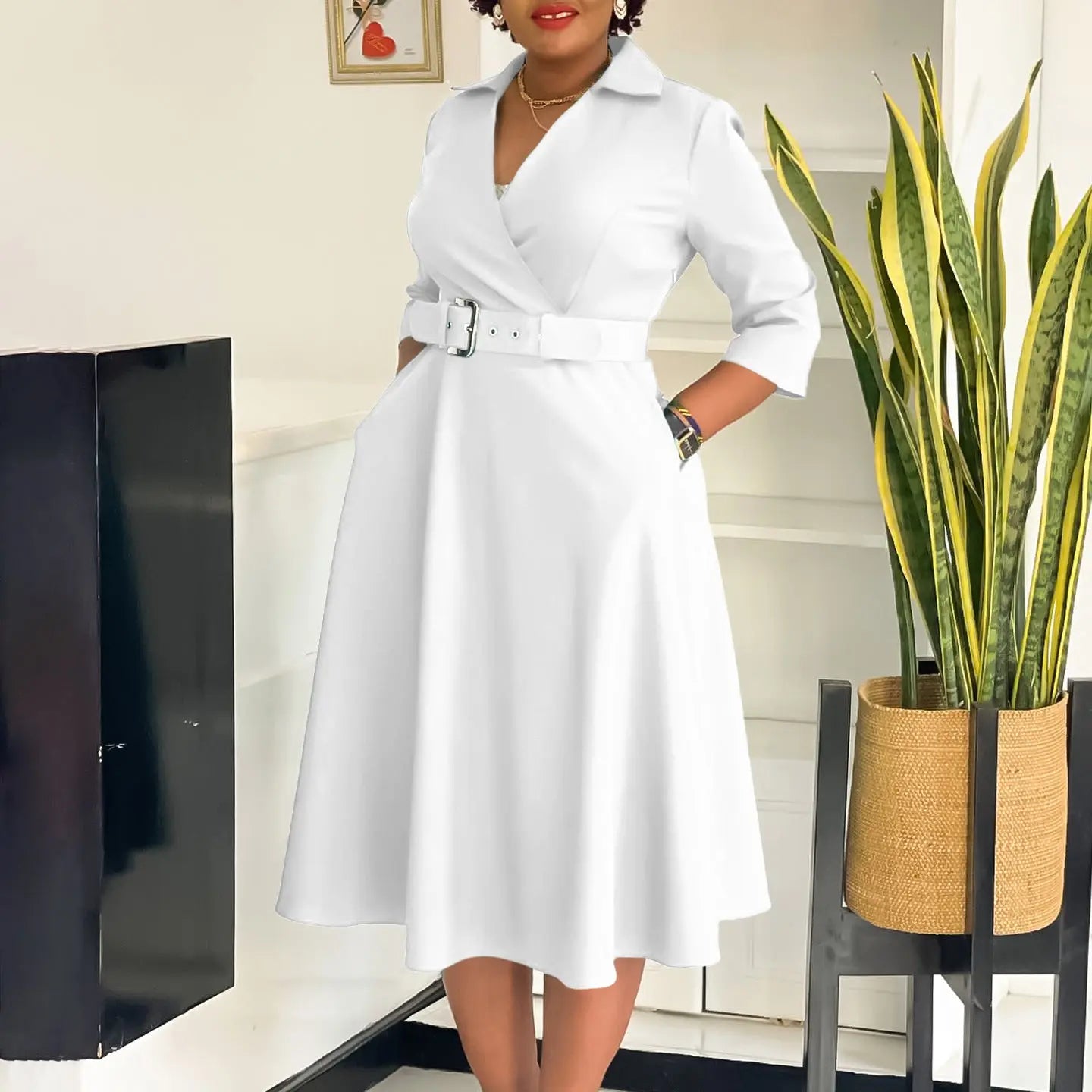 Plus Size Women's Lapel Fashion Dress Cjdropshipping