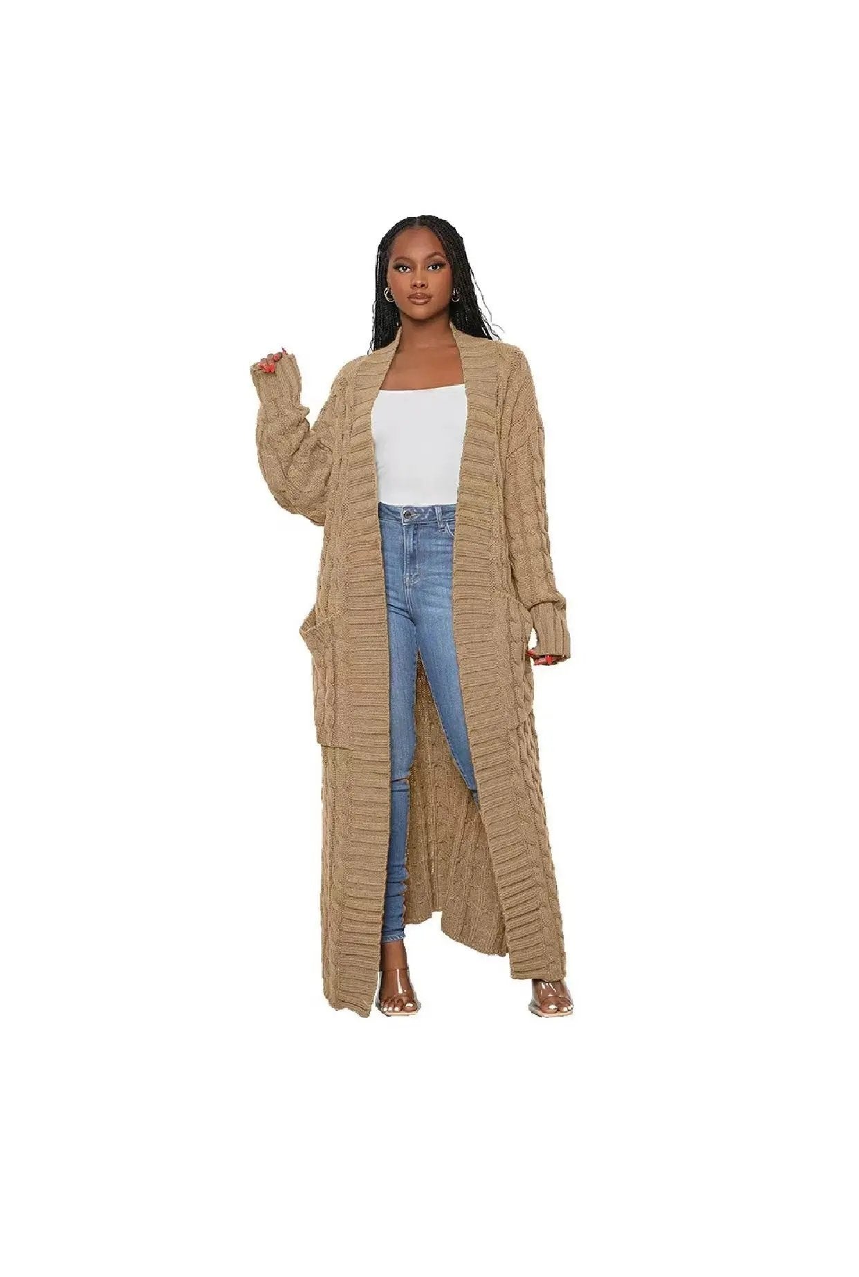 Lazy Pocket Long Twist Sweater Coat null