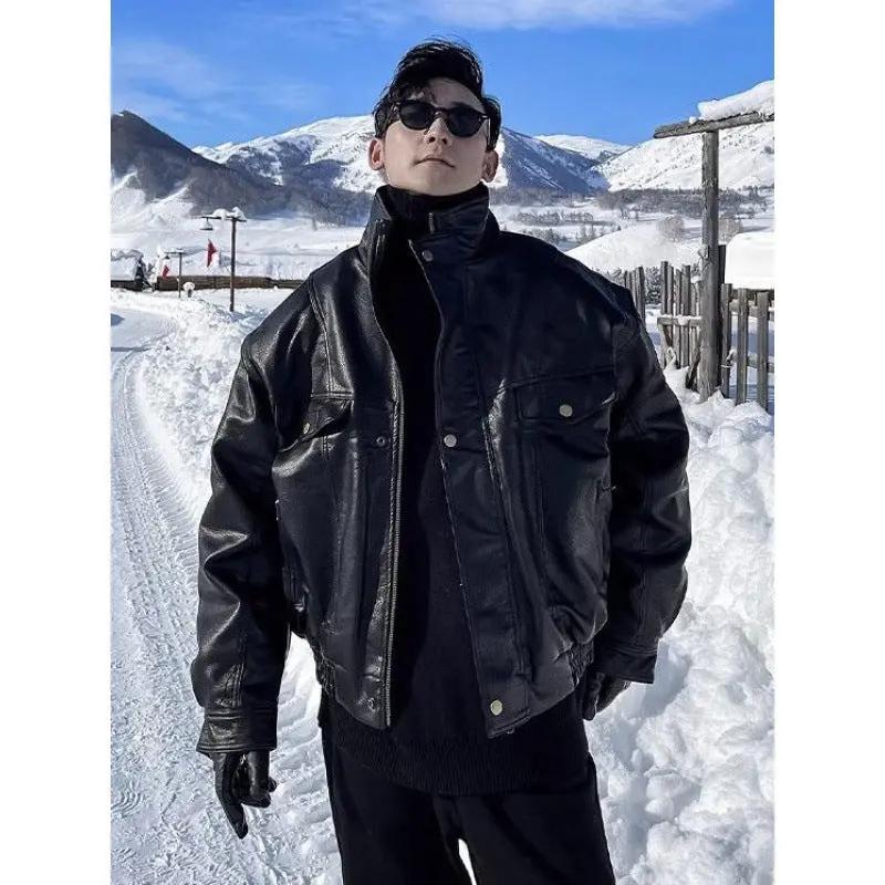 Jacket Leather Coat Autumn And Winter Men's Coat Trendy Handsome Fleece Thickened Pilot Motorcycle Plus Size Cjdropshipping