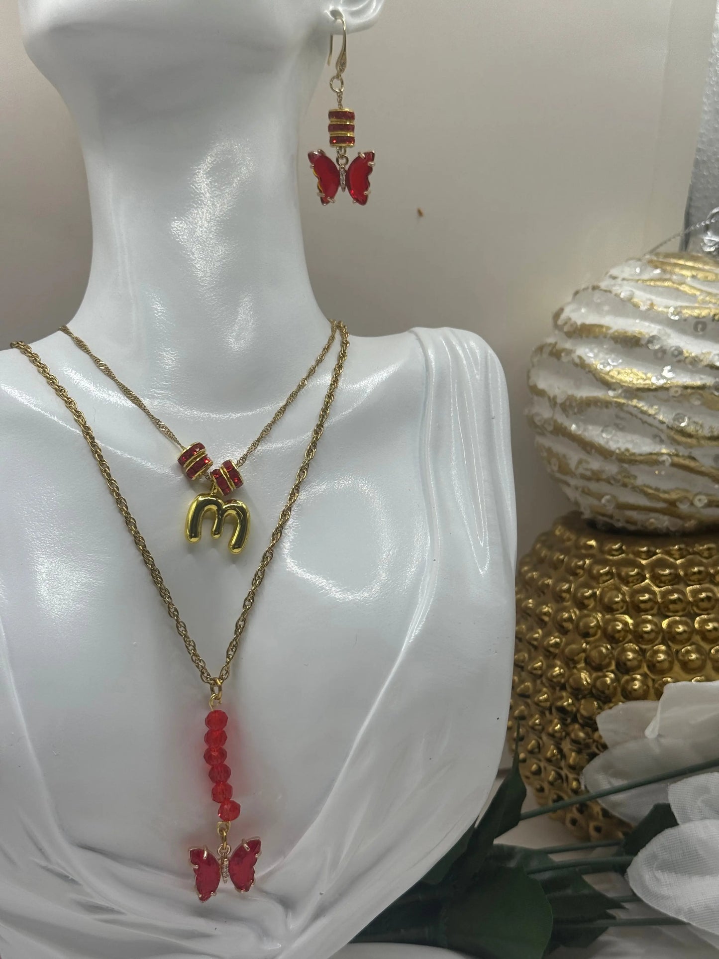 Butterfly Customizable Initial Birth Month layered Necklace and Earrings set. - JNi3 shop