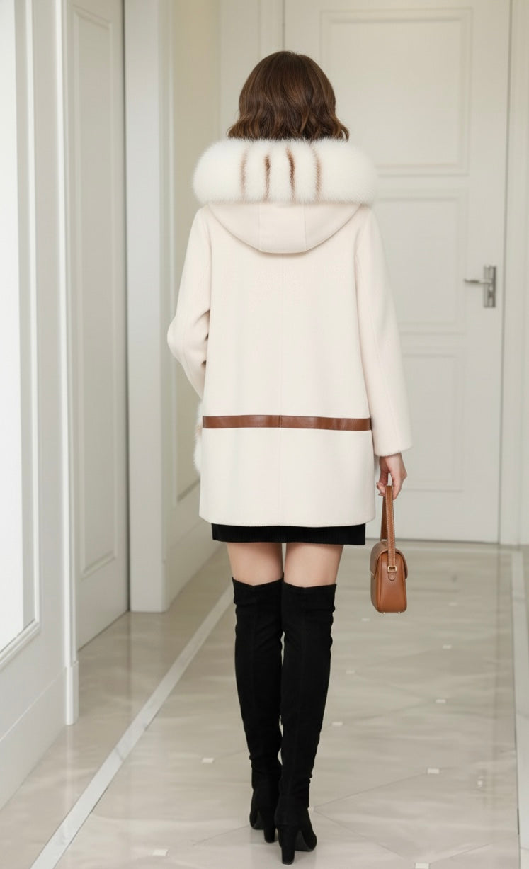 Luxury Cashmere & Fox Fur Hooded Coat | Elegant Winter Coat