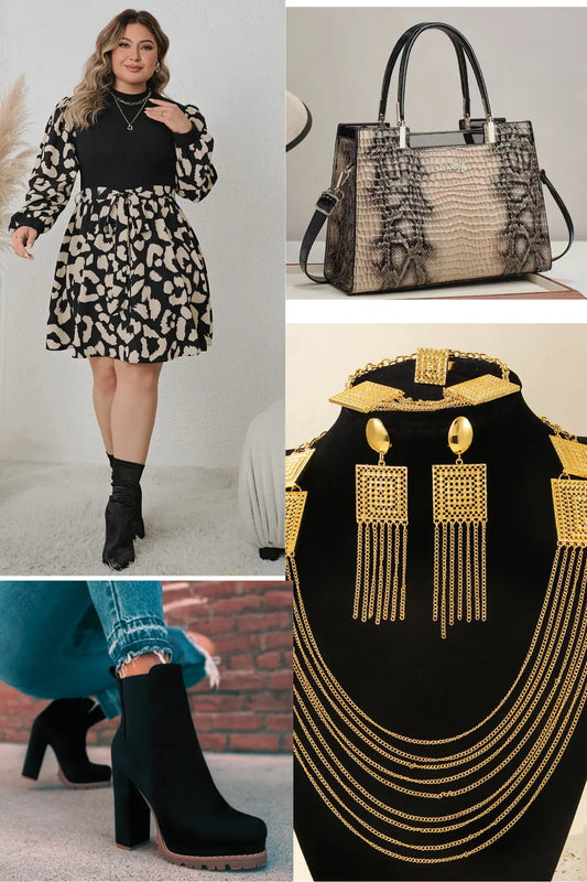 Plus Fall Fabulous beige and black dress outfit - JNi3 shop