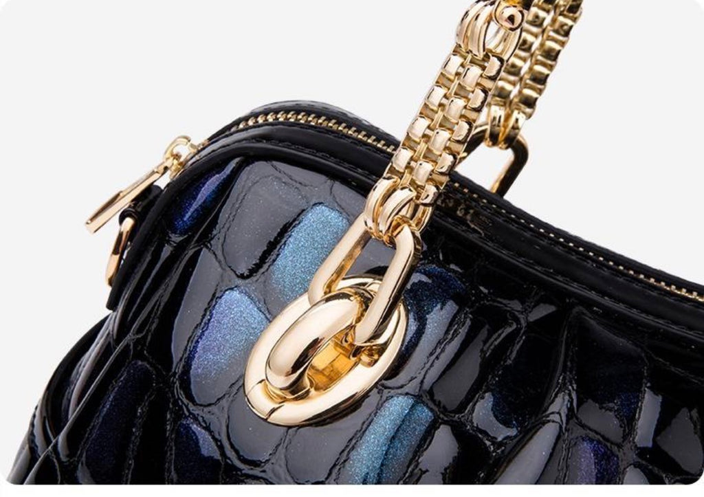 Gradient Leather Satchel Bag, Crocodile Print Top Handle Handbag