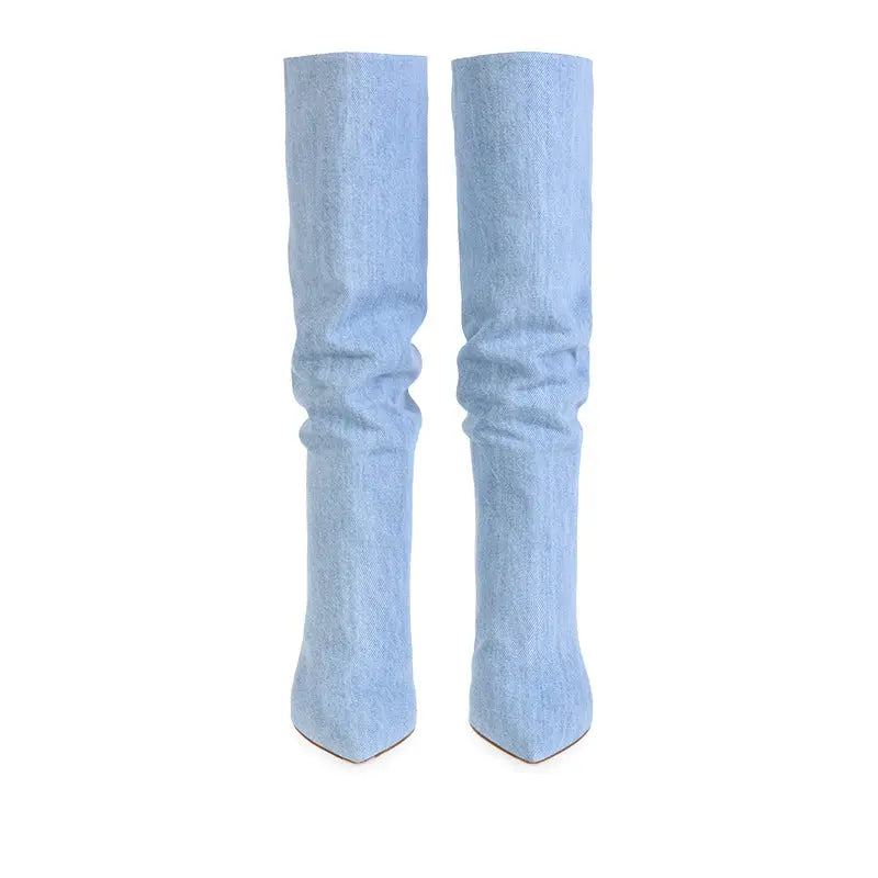 Women's Fashion Denim Knee-high Boots Dropshipman