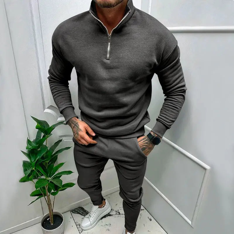 Men's Casual Fleece-lined Solid Color Top And Trousers Suit Cjdropshipping