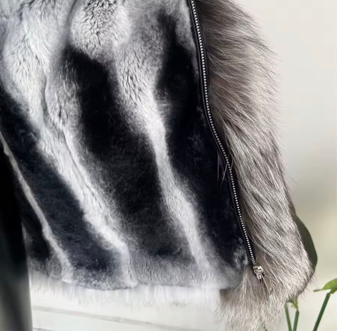 Men's Real Fox Fur & Rex Rabbit Fur Lined Winter Jacket | Luxury Hooded Outerwear with Silver Fox Trim
