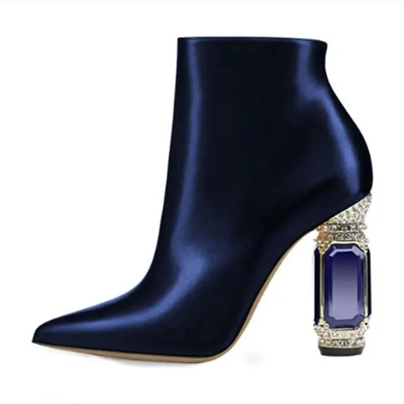 Luxury Rhinestone Gemstone Heel Women Side Zip Short Boots JNi3 shop