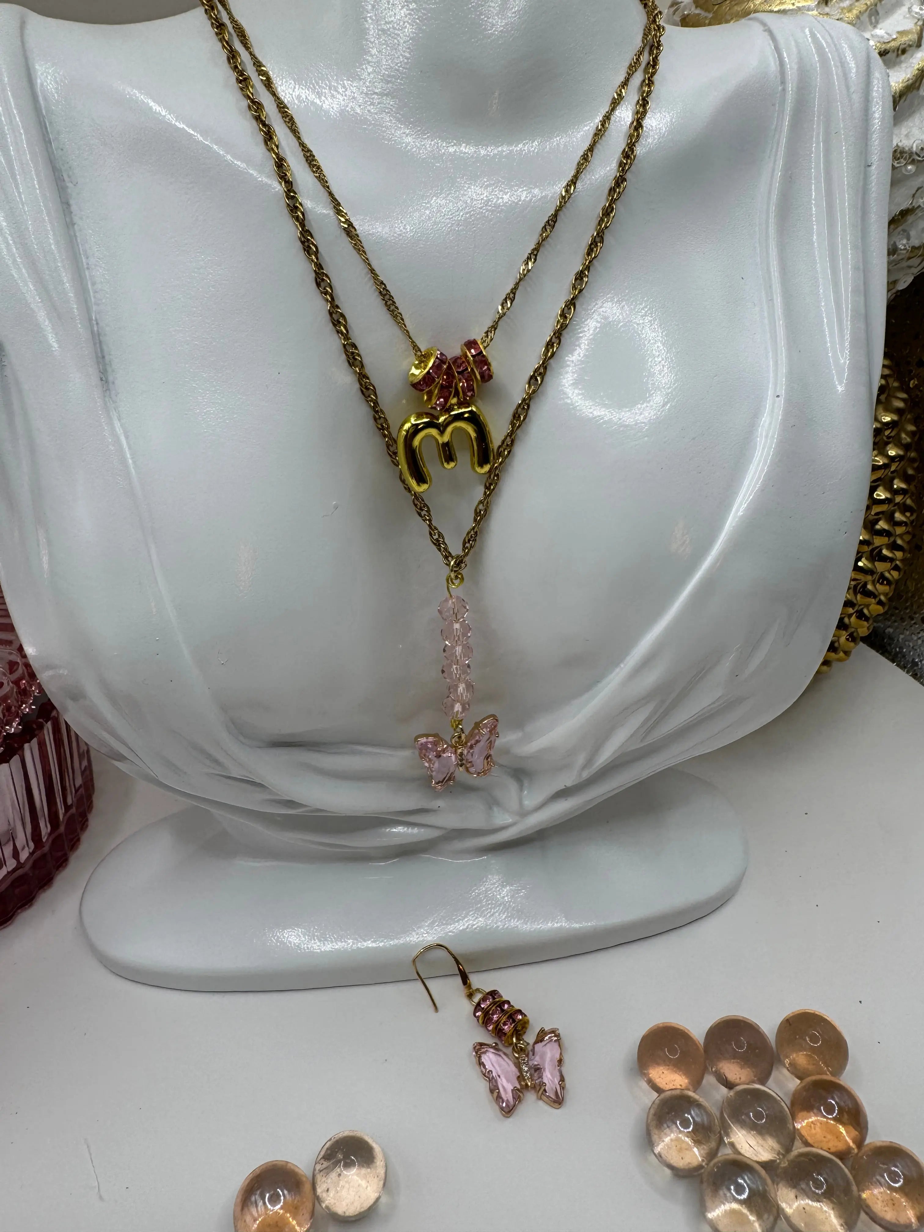 Butterfly Customizable Initial Birth Month layered Necklace and Earrings set. - JNi3 shop