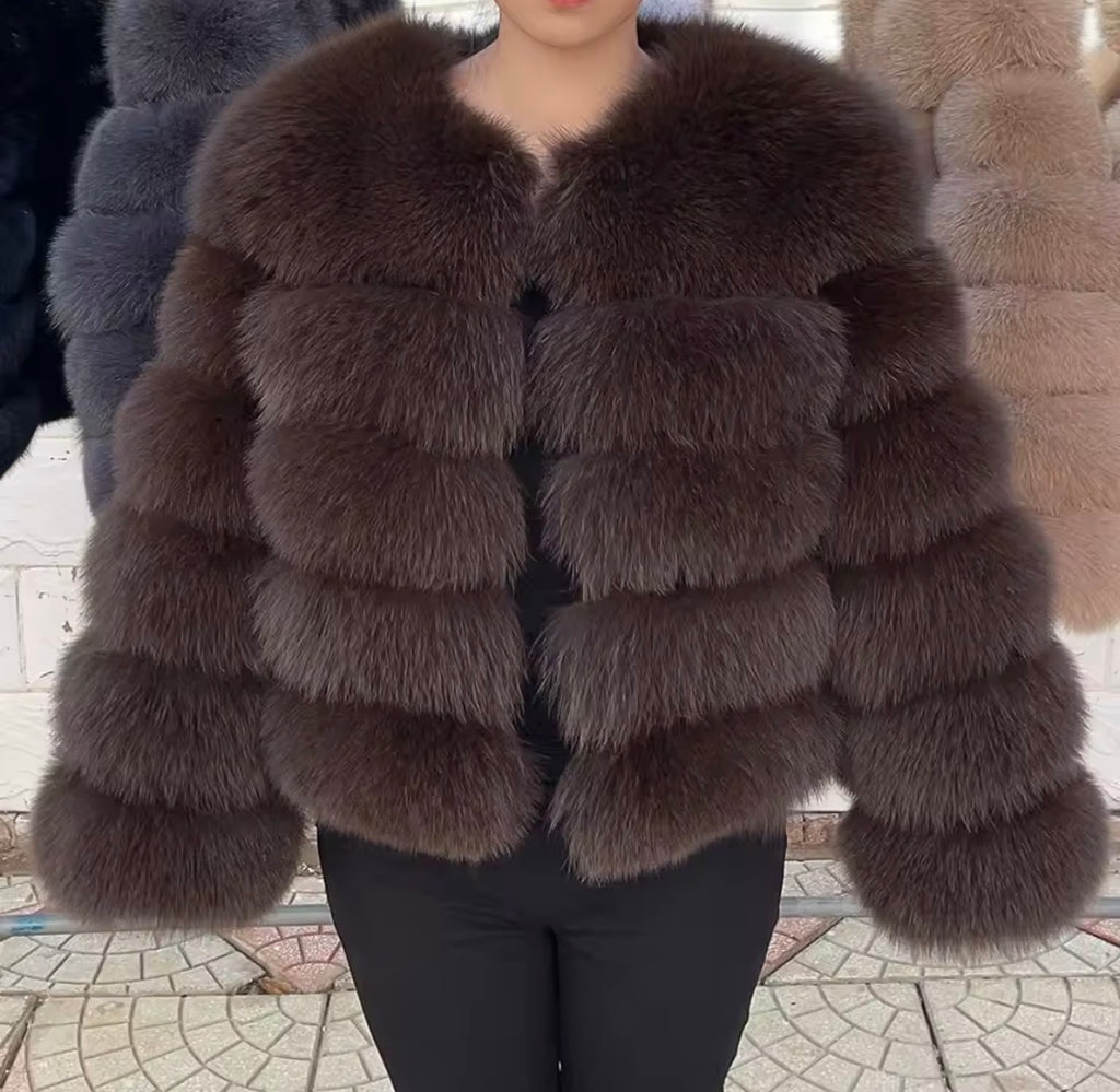 Luxury Genuine Fox Fur Cropped Jacket
