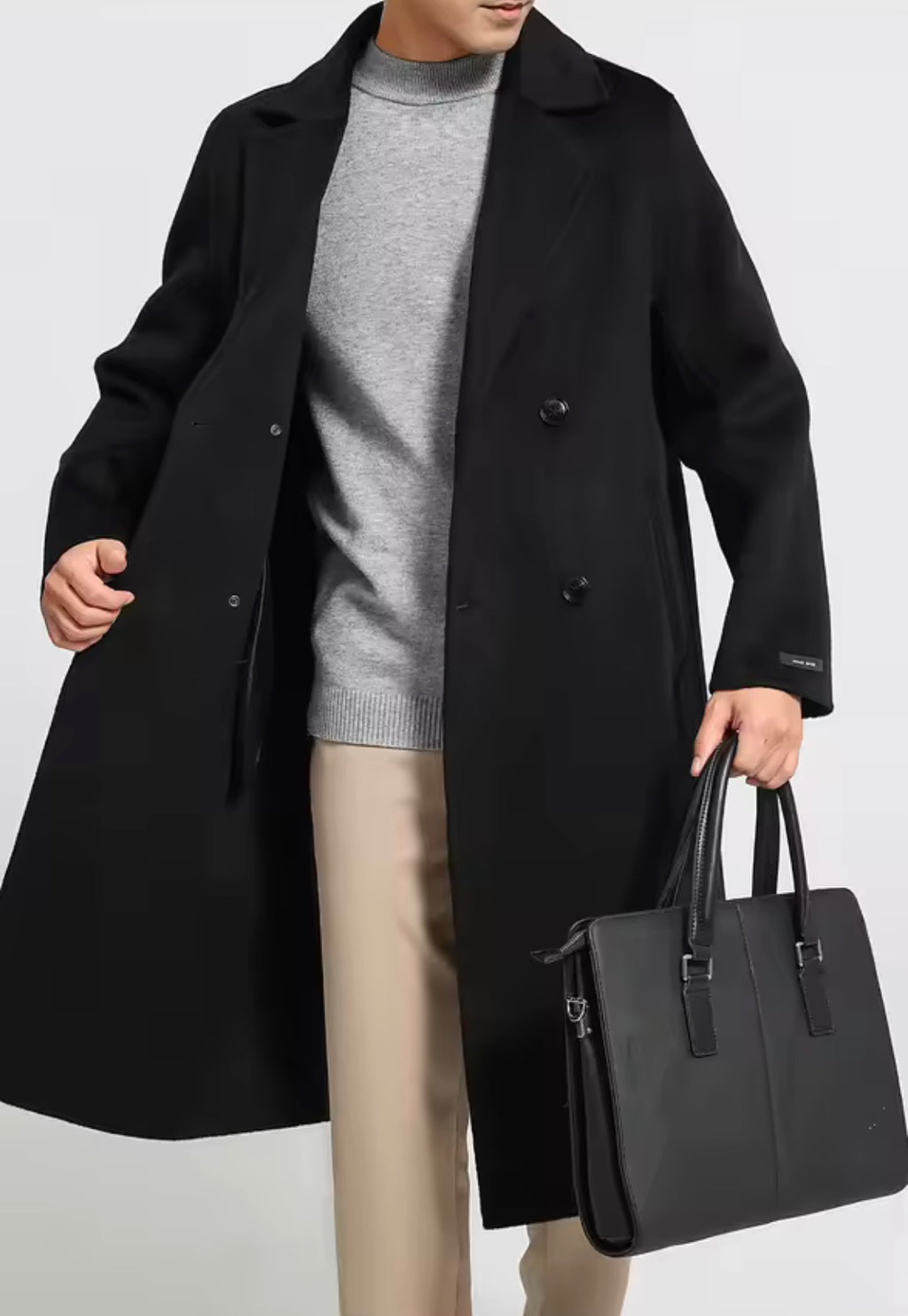 Men's 100% Cashmere Coat]Long Double Sided Overcoat]Classic Double Breasted Winter Trench Jacket]Formal Luxury Outerwear