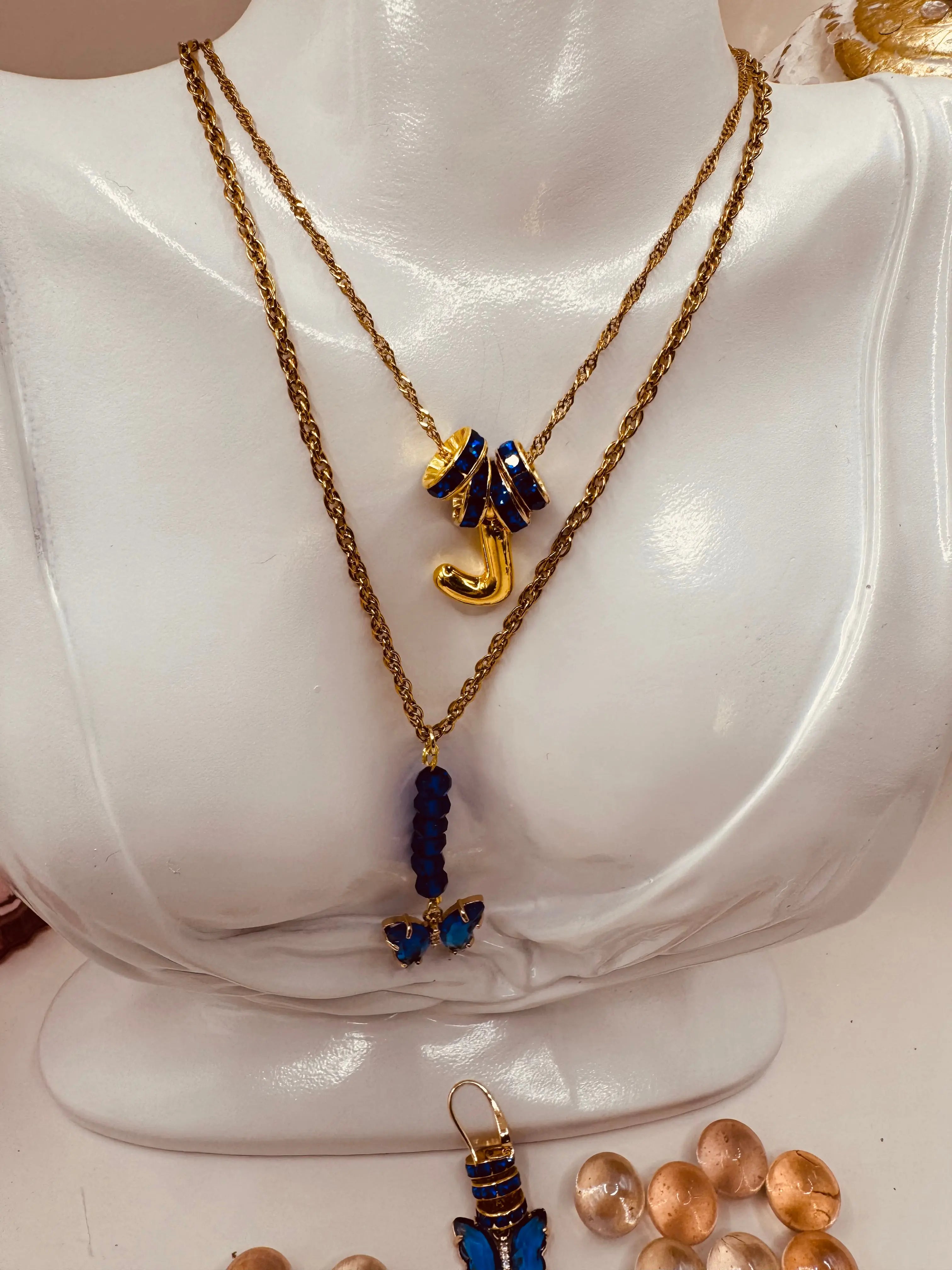 Butterfly Customizable Initial Birth Month layered Necklace and Earrings set. - JNi3 shop