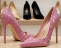 Pink Rhinestone Heels, Sparkly Crystal Stiletto Pumps, Pointed Toe Bling High Heels, Glam Wedding Shoes, Prom & Evening Shoes, Statement Heels