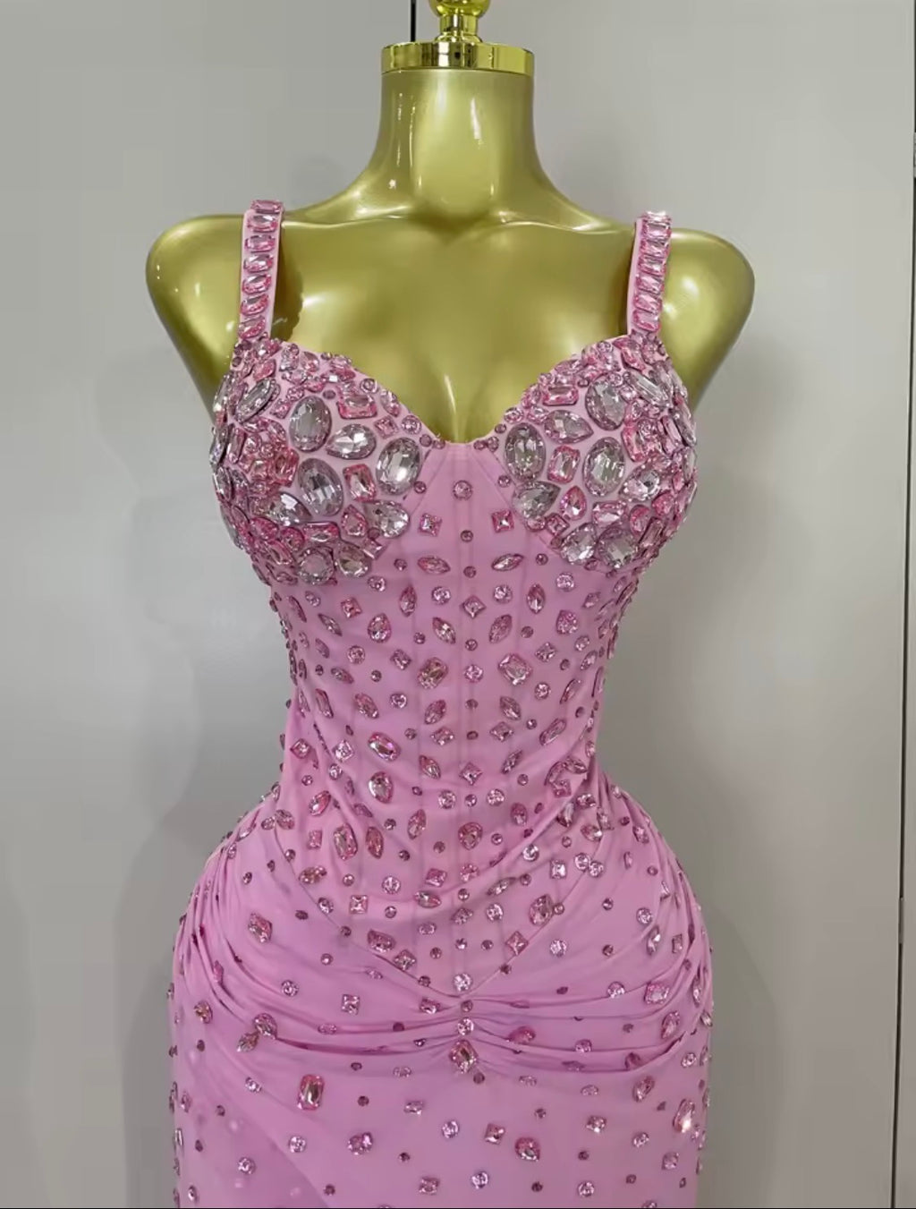 Pink Crystal Rhinestone Evening Gown, Formal Prom Dress, Glamour Bodycon Corset Maxi Dress, Sparkly Birthday Gala Dress, High Slit Gown
