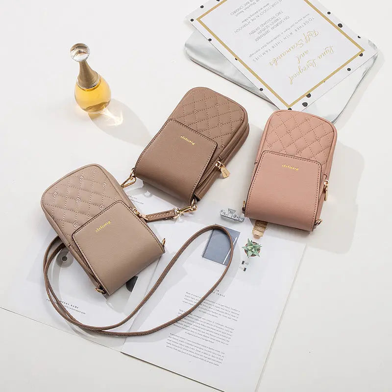 Plaid Sewing Design Mobile Phone Bags For Women Simple Buckle Multifunctional Crossbody Shoulder Bag Dropshipman