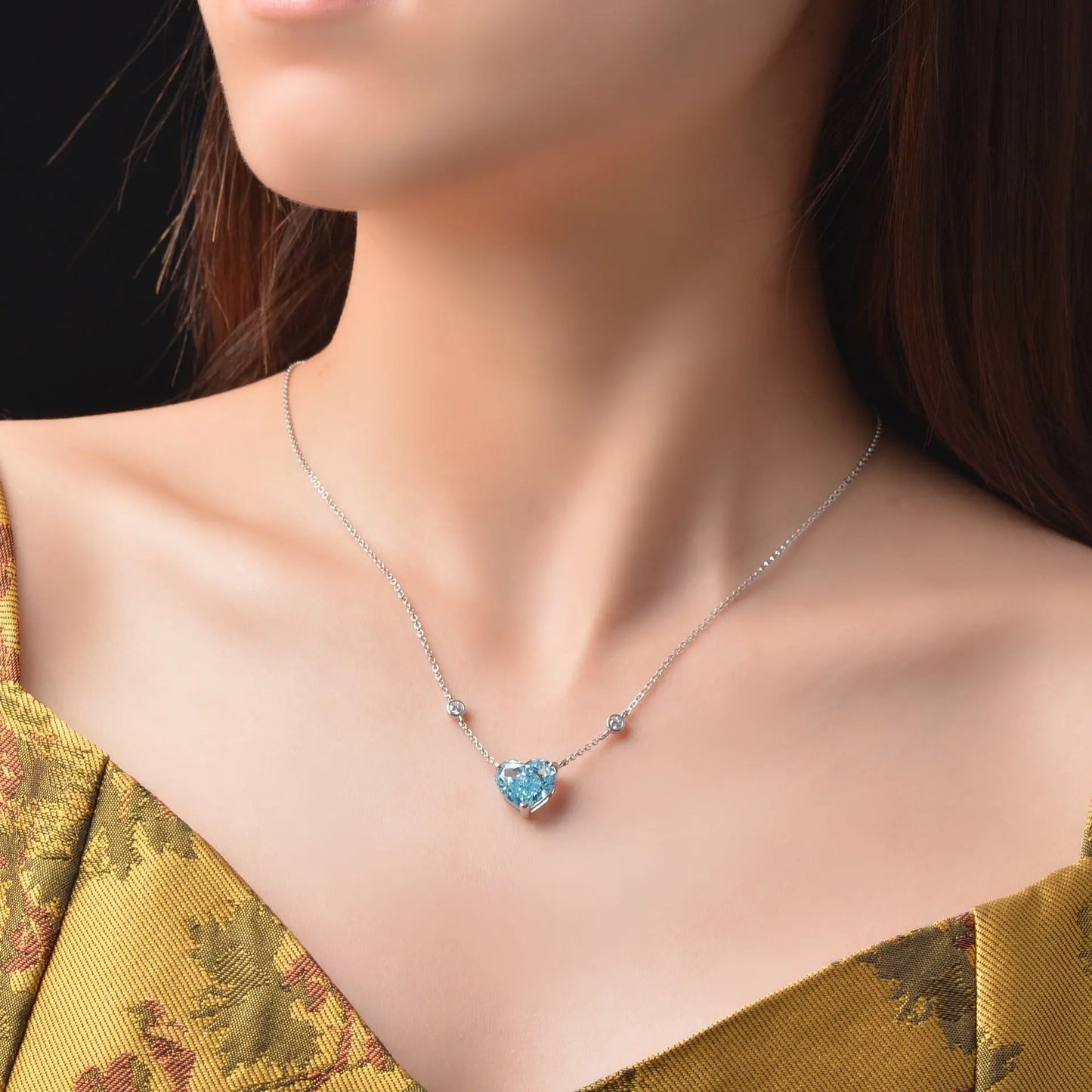 Ocean Blue Heart-shaped Zircon S925 Sterling Silver - JNi3 shop
