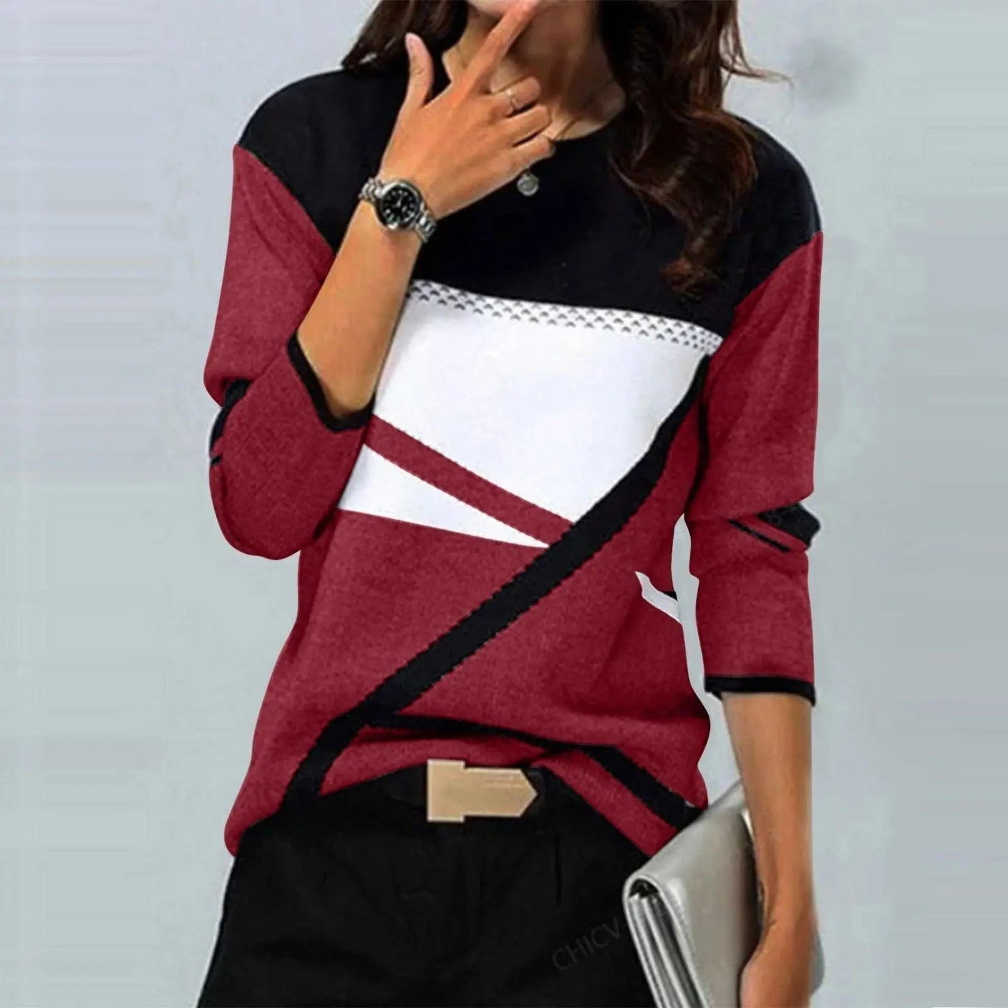 Casual Striped Long Sleeve Round Neck T-shirt Cjdropshipping