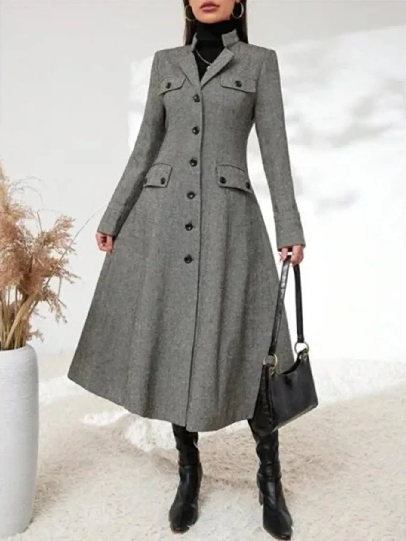 Women's Single-breasted Long-cut Coat JNi3 shop