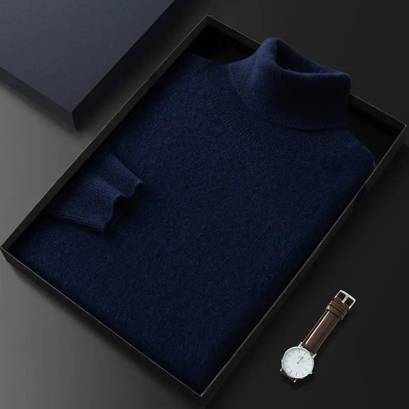 Men's High Lapel Casual Knitted Solid Color Cashmere Sweater null