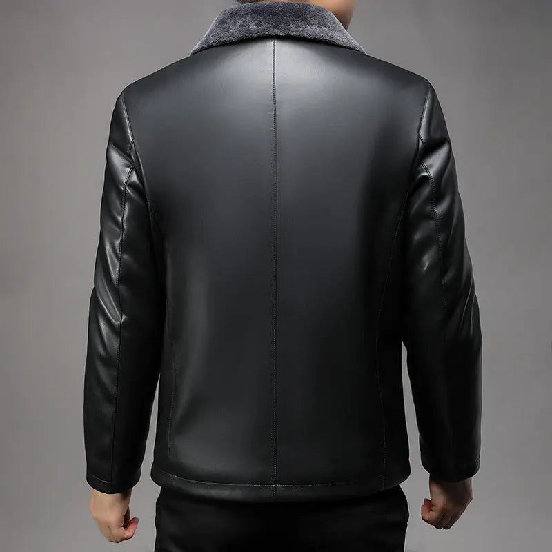 Jacket Business Warm Fur Lapel Fur Integrated Fleece-lined Thickened Leather Coat Dropshipman
