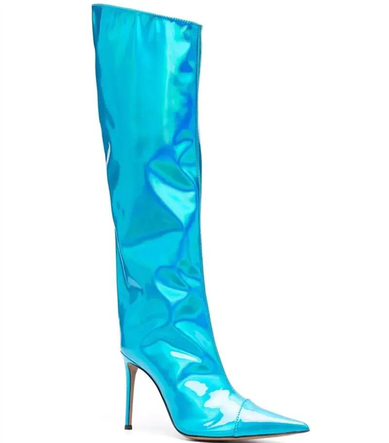 Women's High Heel Pointed Toe Symphony Patent Leather Knee Boots Cjdropshipping