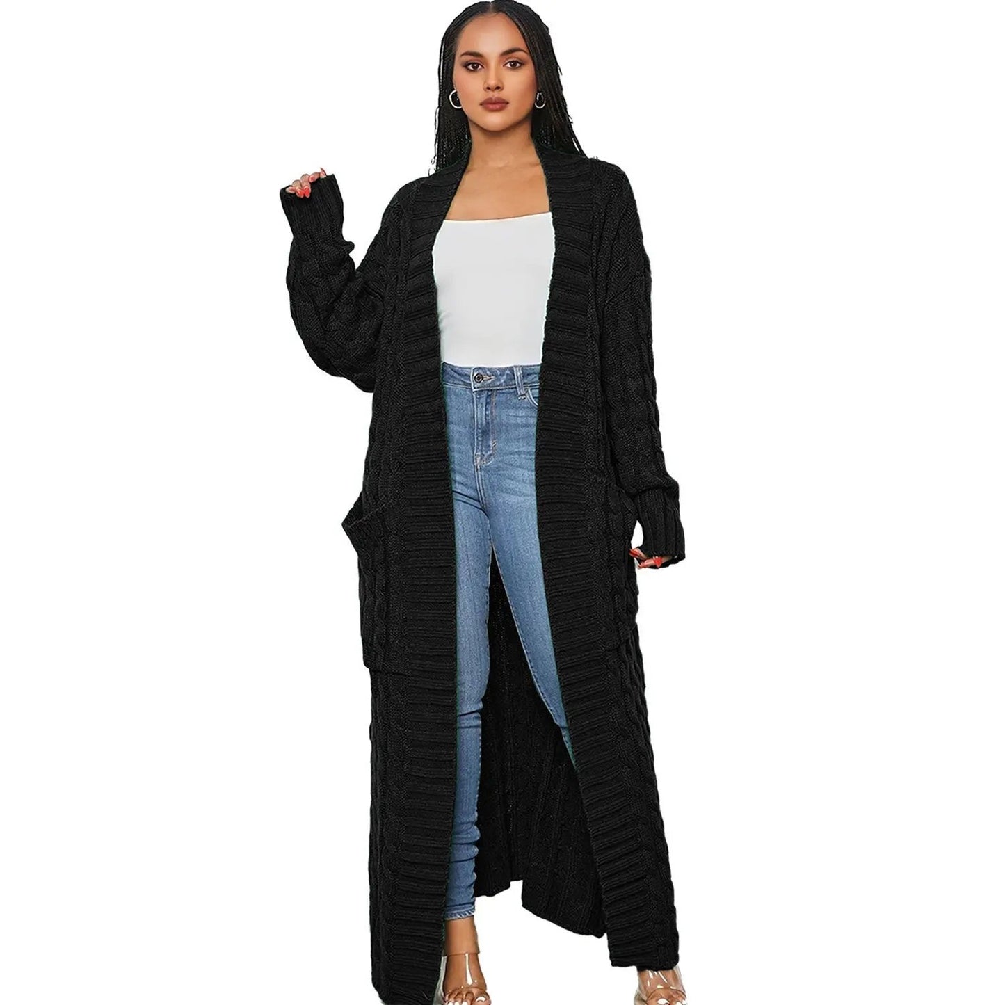 Lazy Pocket Long Twist Sweater Coat null