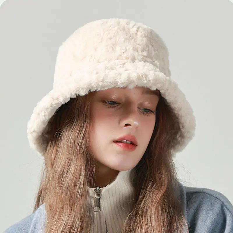 Lambswool Fisherman Hat Winter Warm Fashionable Solid Color Hats For Women JNi3 shop
