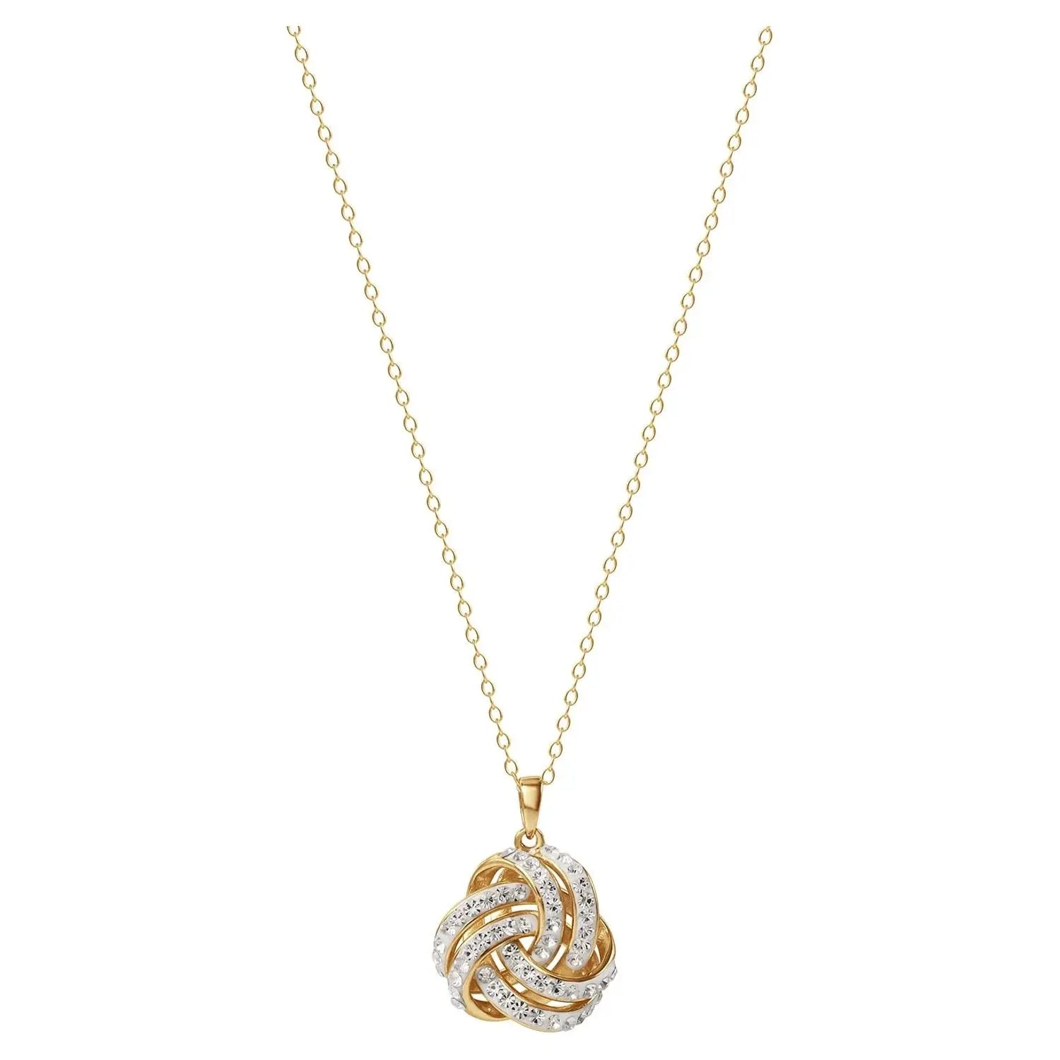 Fine Women'S Love Knot 18K Gold Crystal Pendant and Earring Set