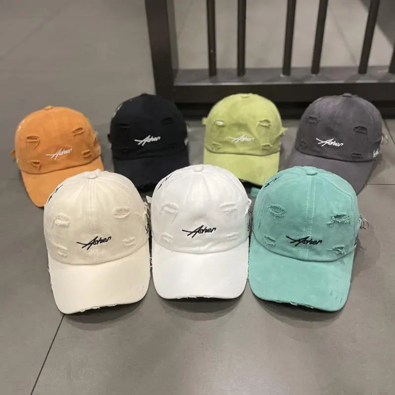 Korean Ins Retro Tattered Jeans Soft Peaked Cap Women Dropshipman