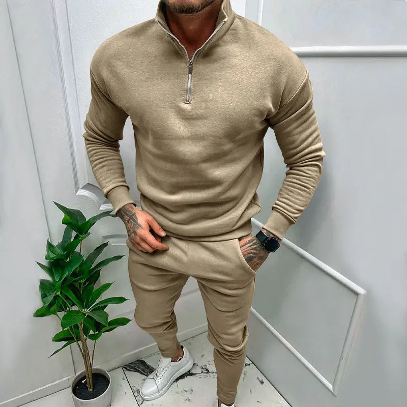 Men's Casual Fleece-lined Solid Color Top And Trousers Suit Cjdropshipping