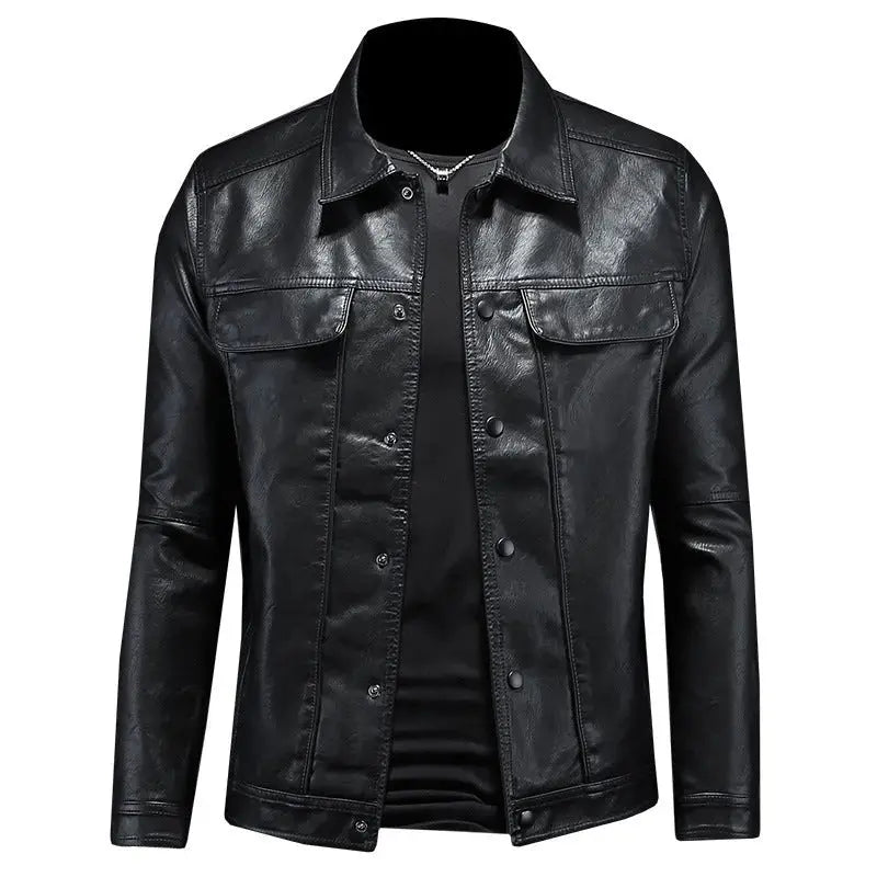 Men's Long-sleeved Lapel Motorcycle Pu Handsome Leather Coat Cjdropshipping