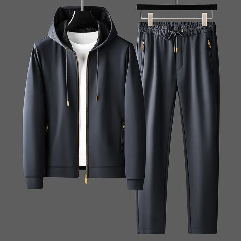 Contrast Color Men's Thickened Two-piece Suit Sweater Zipper Casual Suit JNi3 shop