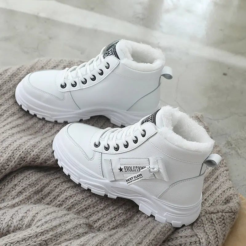 Fleece Lace-up Boots Winter Warm Short Plush High-top Shoes Cjdropshipping