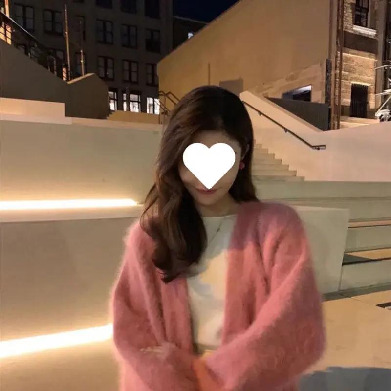 Mink-like Wool Cardigan Loose Size Thickened Mid-length Idle Style Knitted Coat JNi3 shop