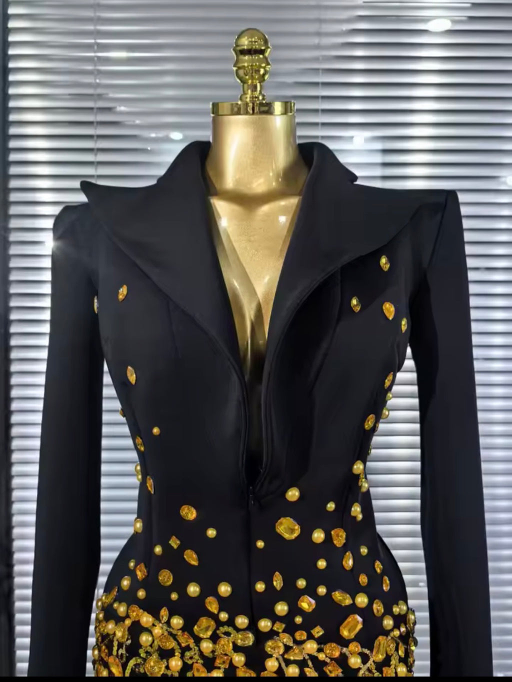 Luxury Crystal Rhinestone Blazer Mini Dress, Beaded Fringe Formal Party Gown, Sculptural Lapel Evening Cocktail Dress, Birthday Outfit Women