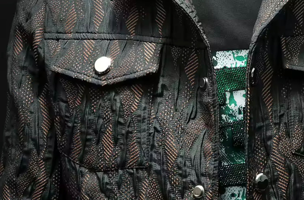 Men's Floral Jacquard Button-Up Casual Jacket with Pocket Details | Stylish Modern Statement Outerwear