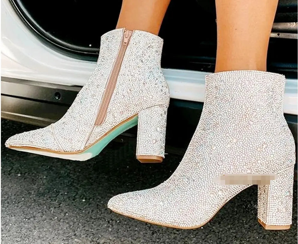 Rhinestone Pointed Toe Fashion Ankle Boots JNi3 shop