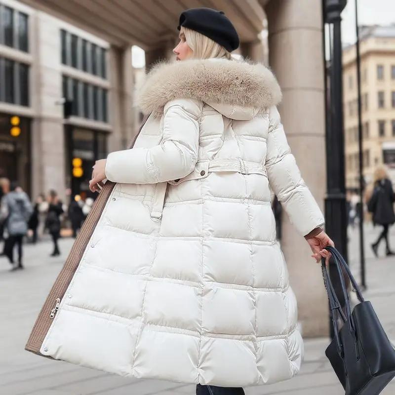 Winter Slim Long Jacket With Fur Hood And Belt Fashion Solid Hooded Coat Warm Clothing For Women Cjdropshipping